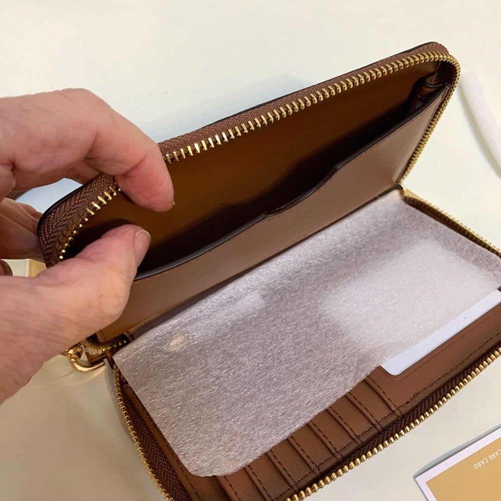 SOLD! MICHAEL KORS FULTON Large Phone Wristlet Wallet Acorn Brown Leather NWT - Picture 8 of 11